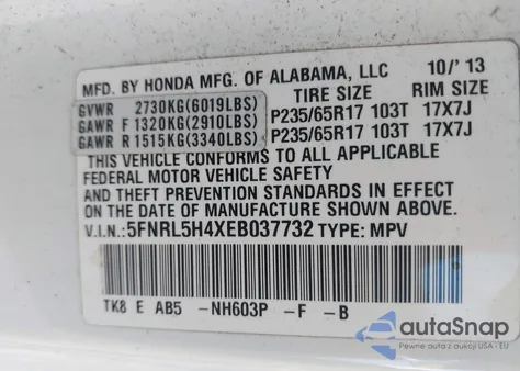 2014 Honda Odyssey Ex z USA, uszkodzony, nr VIN 5FNRL5H4XEB037732